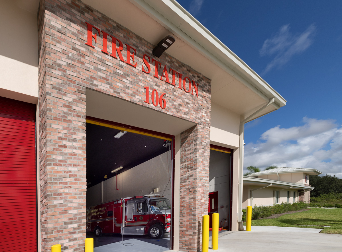 Architectural detail view of the Fire and Rescue Station 17 Fort Myers, FL.